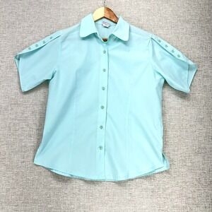 American Sweetheart Shirt Womens Medium Green Collared Button Front Short Sleeve